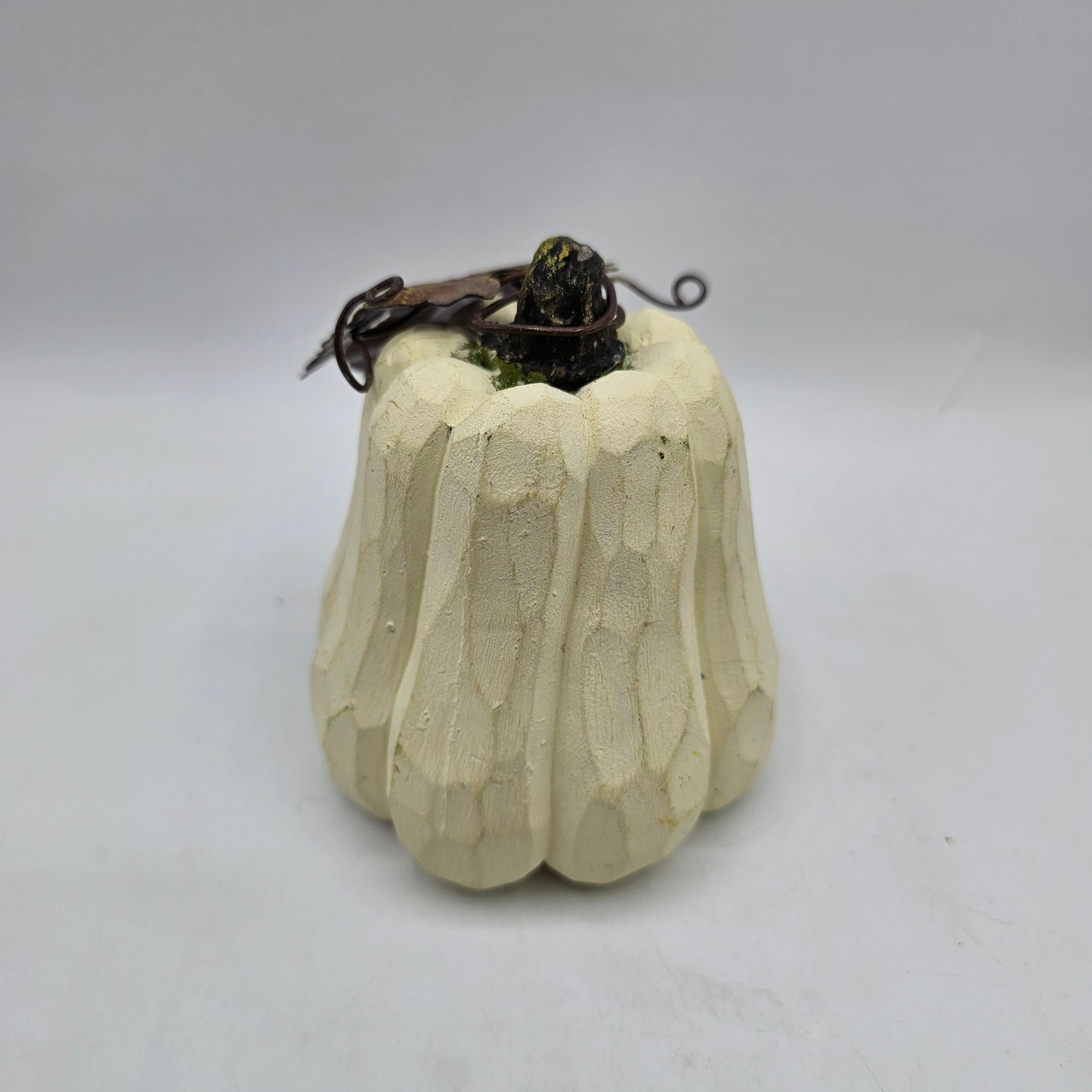 White Resin Pumpkin with Metal Leaf and Tendrils