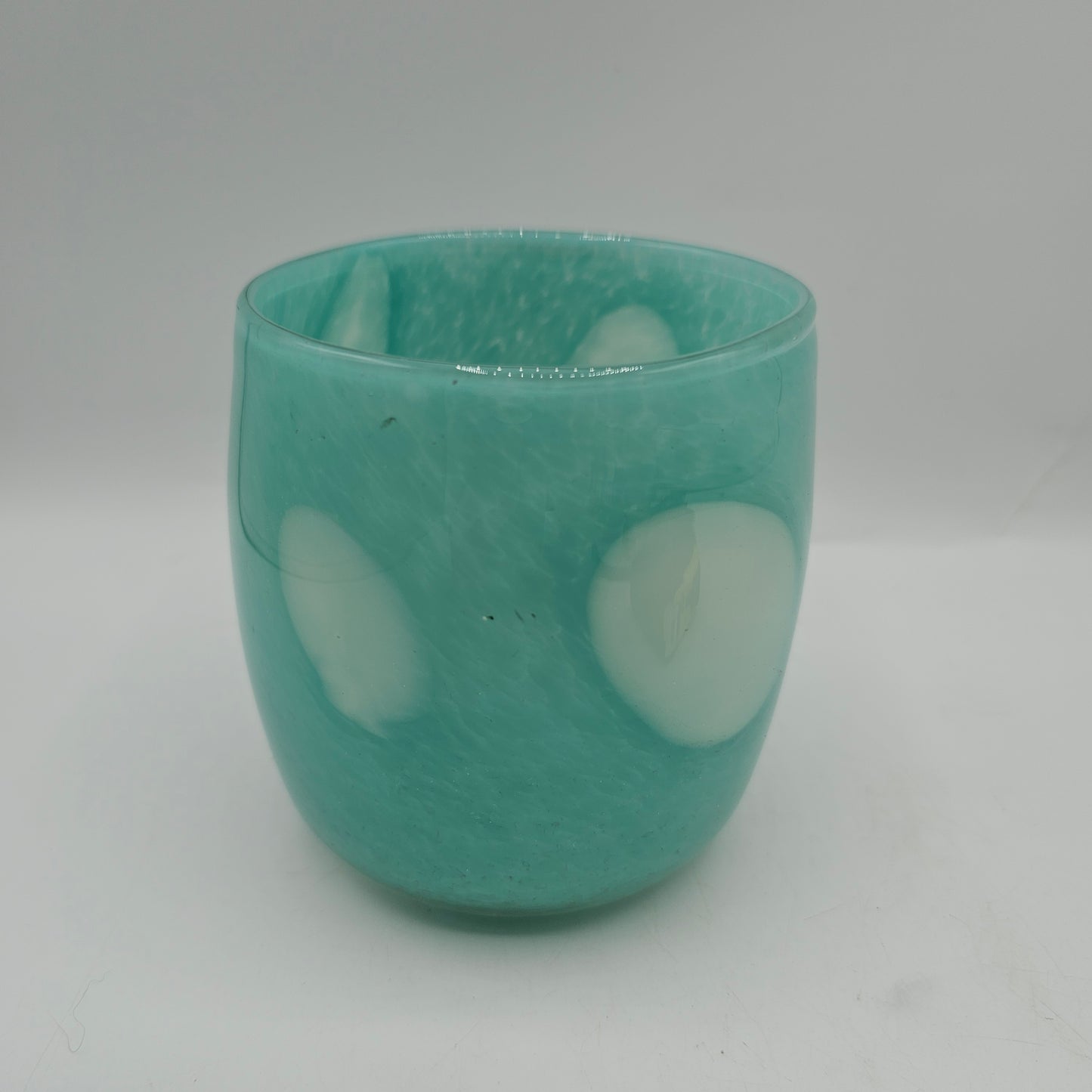Pale Turquoise and White Swirled Glass Candle Holder
