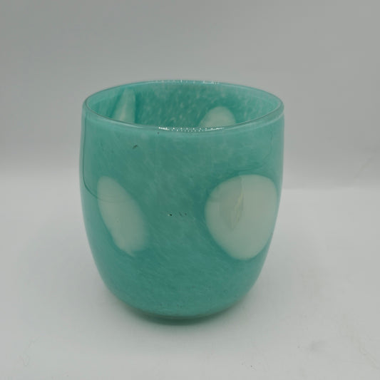 Pale Turquoise and White Swirled Glass Candle Holder