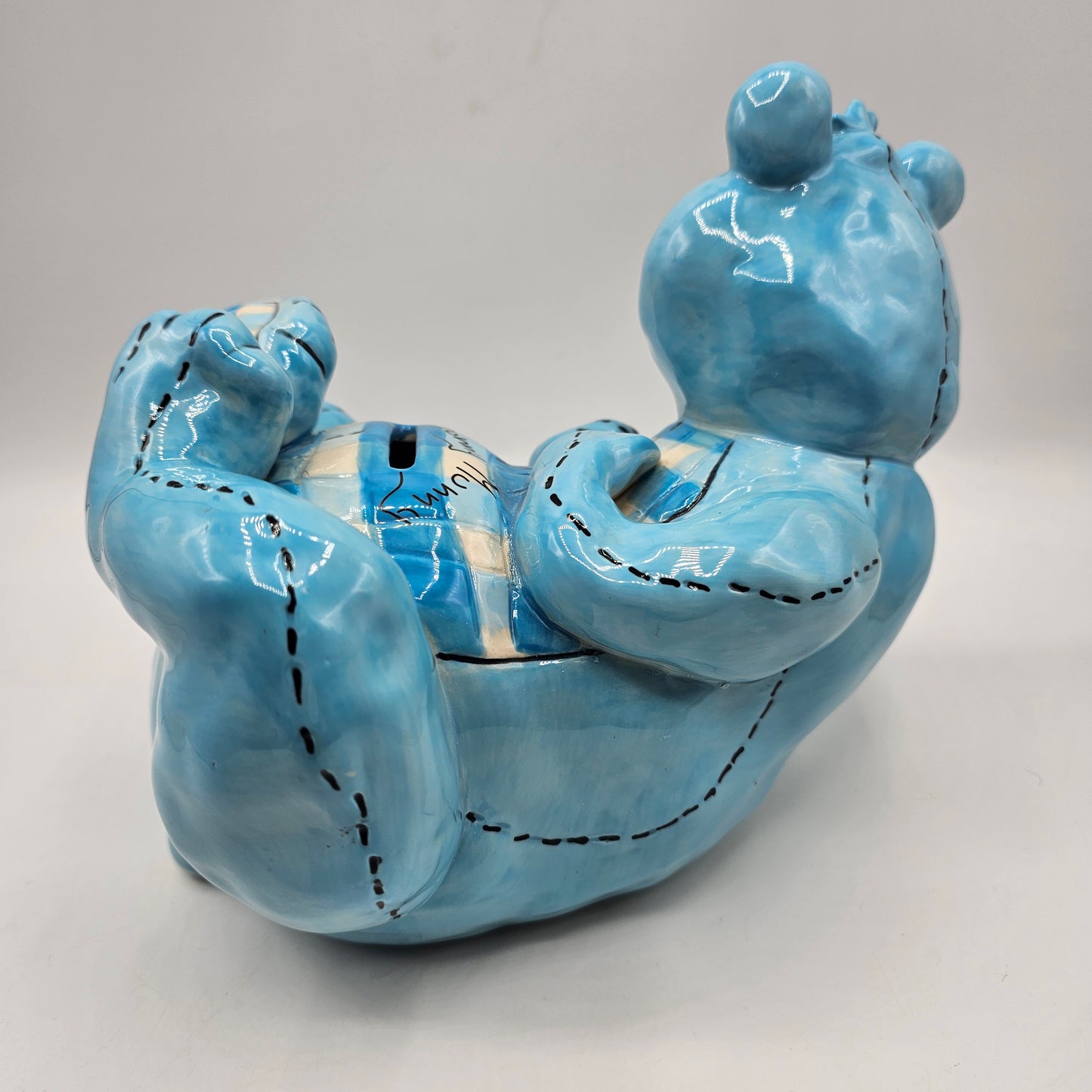 Blue Sky Clayworks Blue Bear Piggy /Coin Bank with Stopper - Signed Heather Goldminc