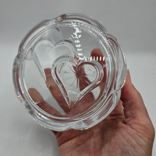 Lead Crystal Double Heart Lidded Trinket Box by DePlomb