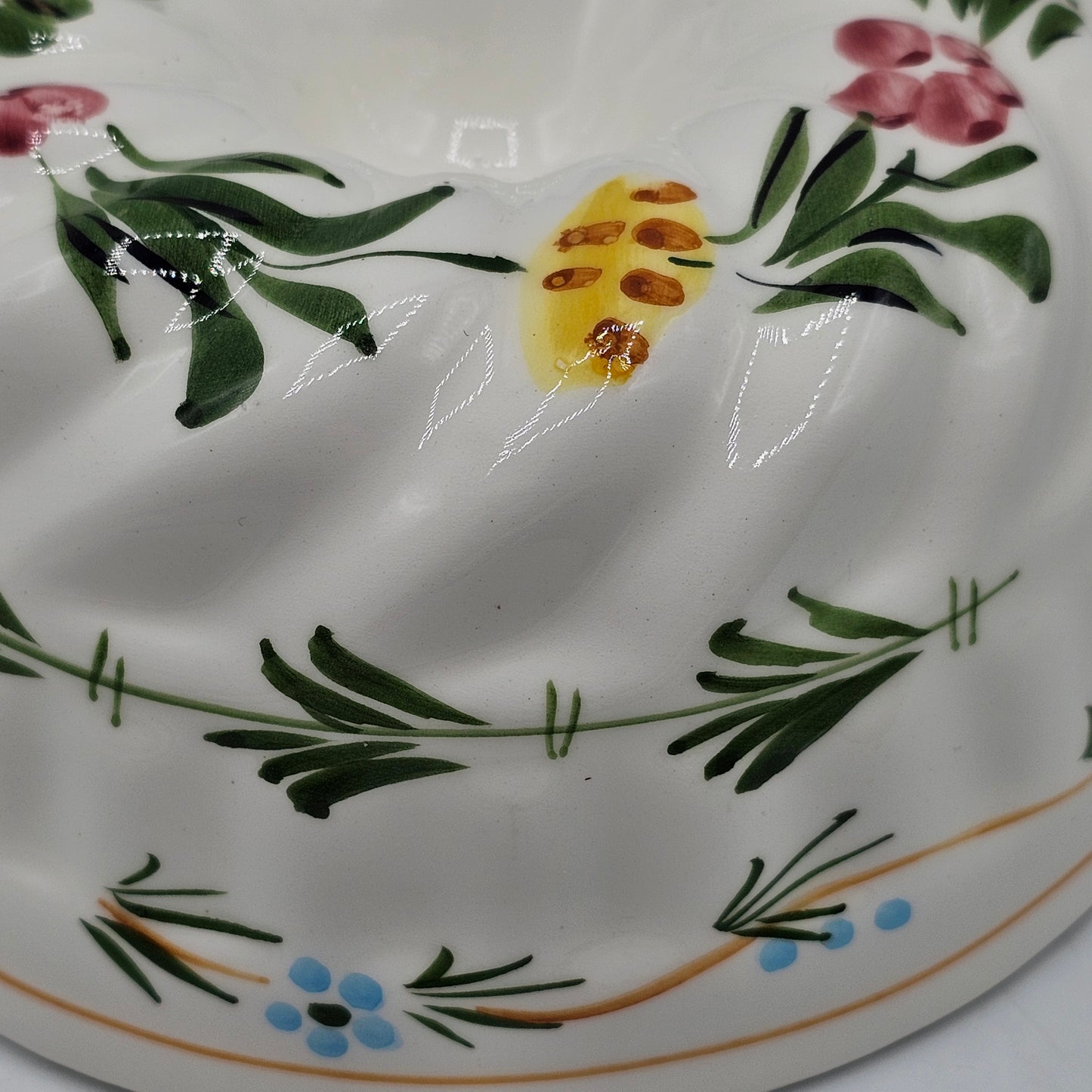 Hand Painted Ceramic Mold with Pink and Yellow Flowers by ABC Bassano of Italy