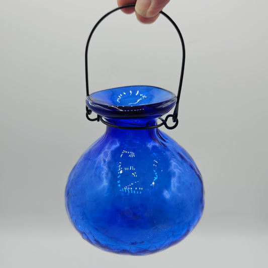 Cobalt Blue Crackle Glass Plant or Candle Holder
