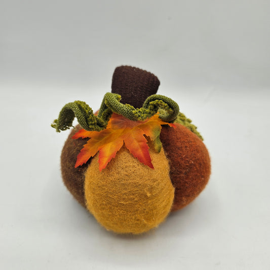 Felt and Fabric Pumpkin with Leaf and Tendril