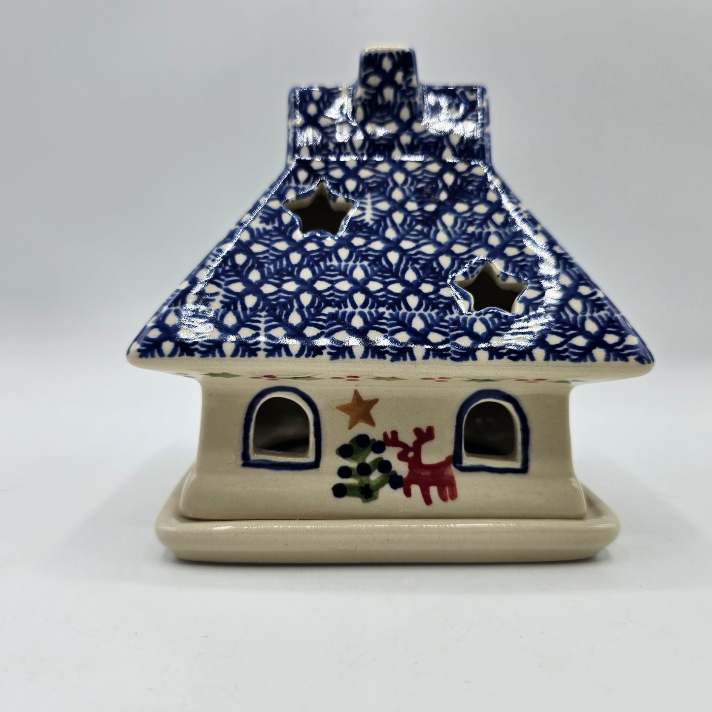 Boleslawiec Polish Pottery Fairy Light Luminary Christmas Cottage / House for Tea Light