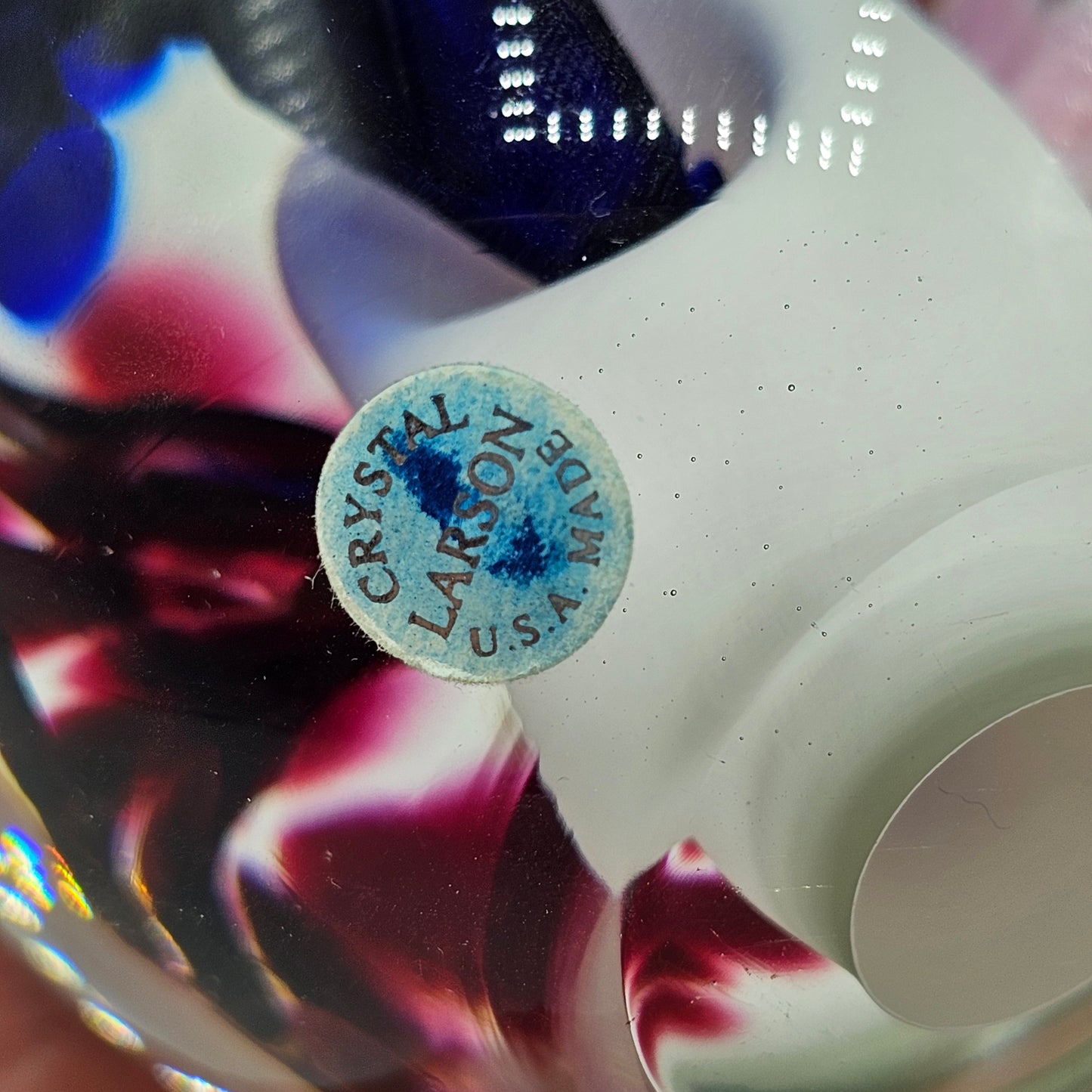 Larson Artisan Glass Floral Paperweight - Signed