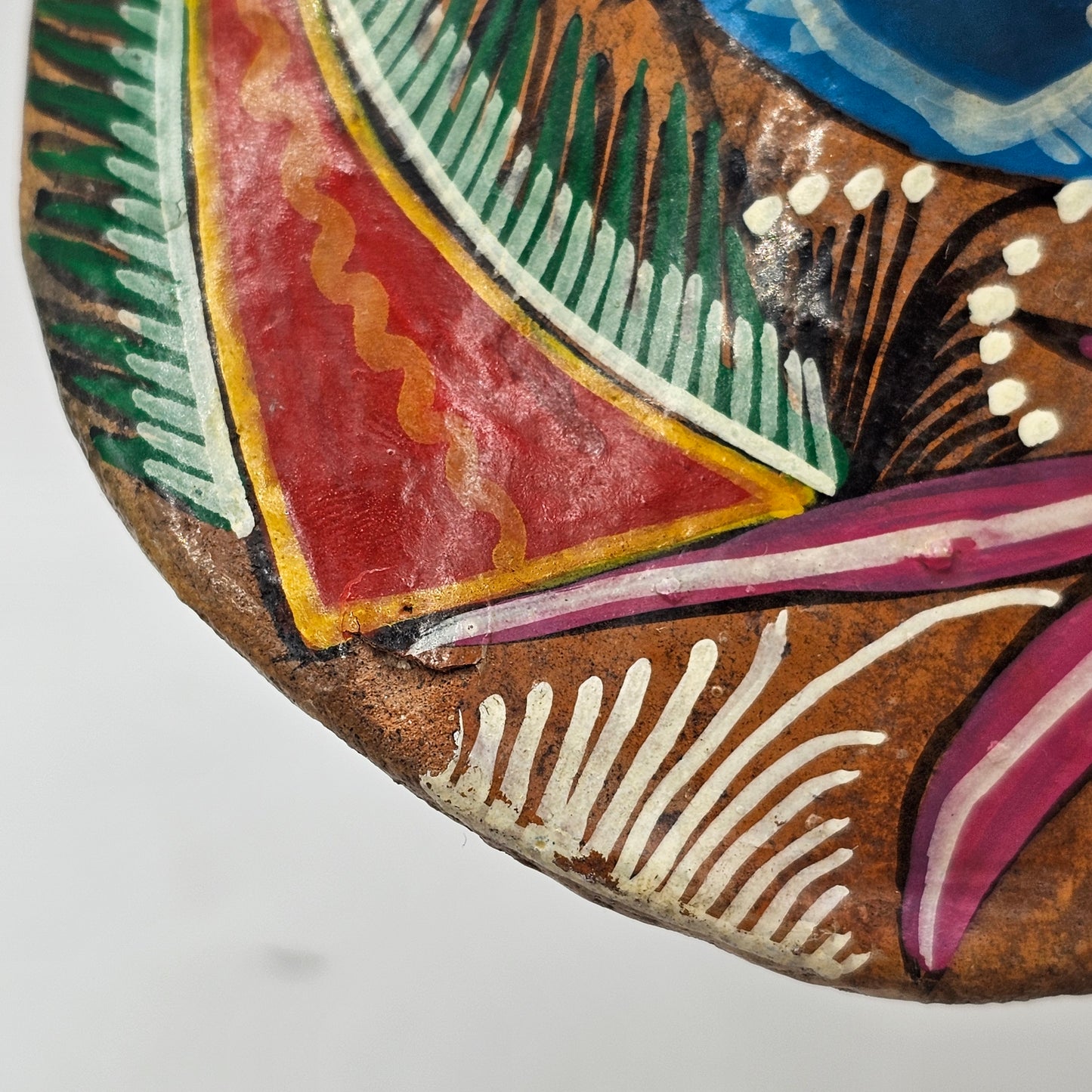 Talavera Hand Painted Mexican Pottery Folk Art Mask with Bird and Wall Hanger (small chips)