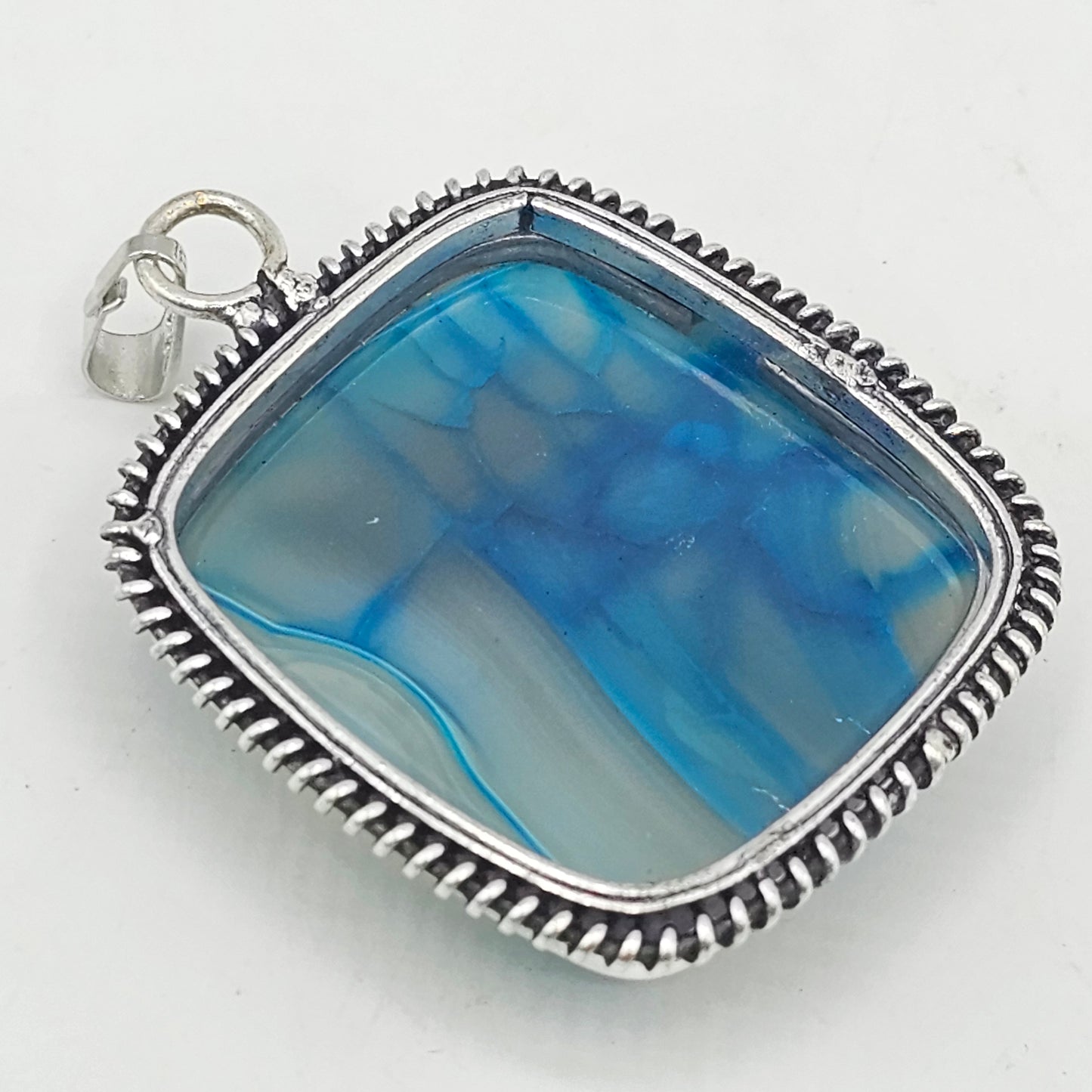 Square Blue Banded Agate Pendant with Silver Setting