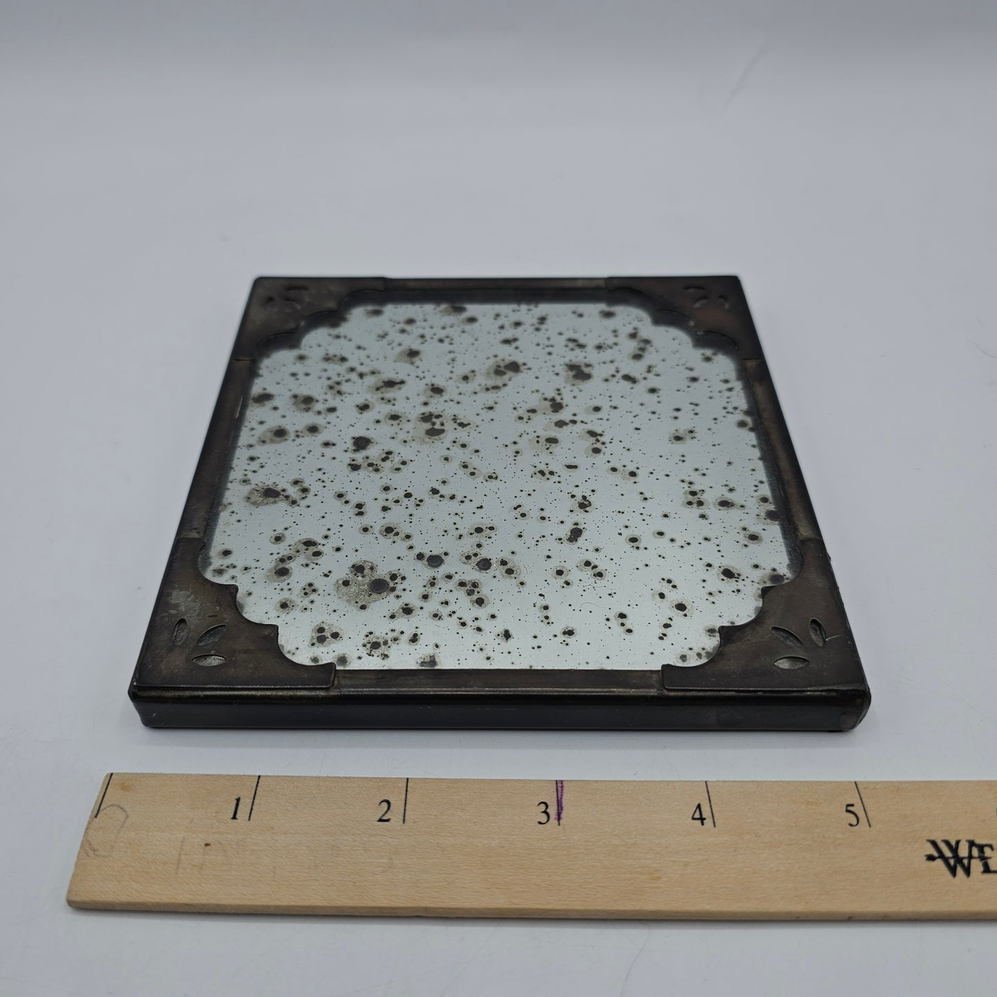 Pottery Barn Antiqued Mirrored Square Candle Tray / Miniatures Display Stand