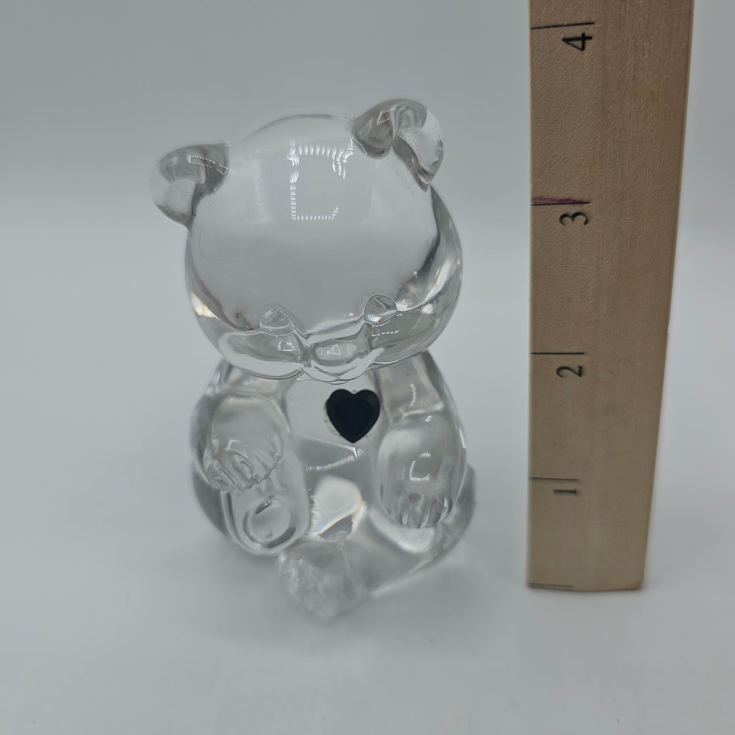 Fenton Clear Crystal Birthday Bear with Blue Birthstone Heart