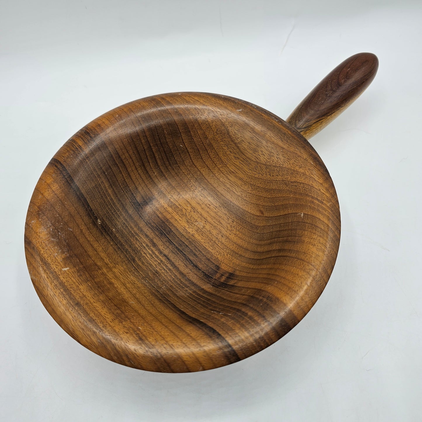Vintage Turned Teak Wood Nut Bowl with Handle