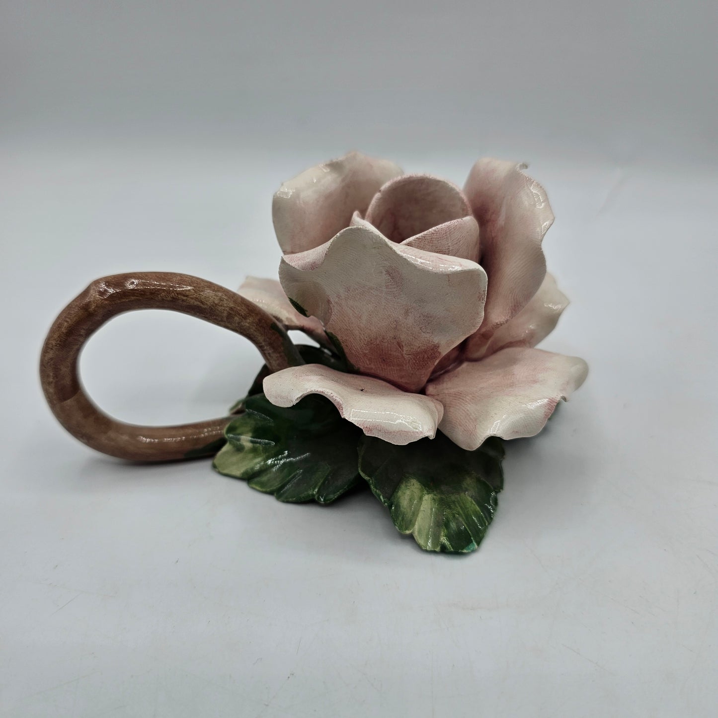 Vintage Pink Capodimonte Rose Taper Candle Holder