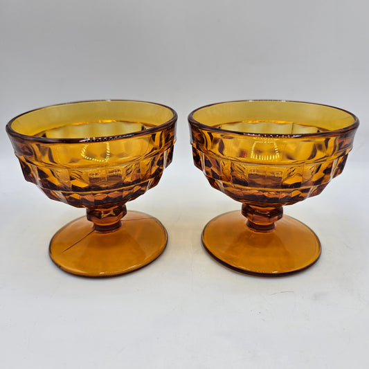 Indiana Whitehall Amber Glass Footed Sherbert /Fruit Cups (Stacked Diamond Colony Cubist Pattern)