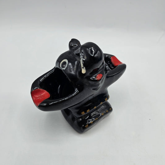 Vintage Redware Black Elephant Ashtray