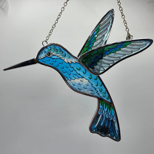 Amia Handpainted Glass Hummingbird Suncatcher with Chain and Ring for Hanging