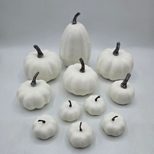 White Plastic Decorative Pumpkins / Vase Filler - Set of 11 Assorted Sizes