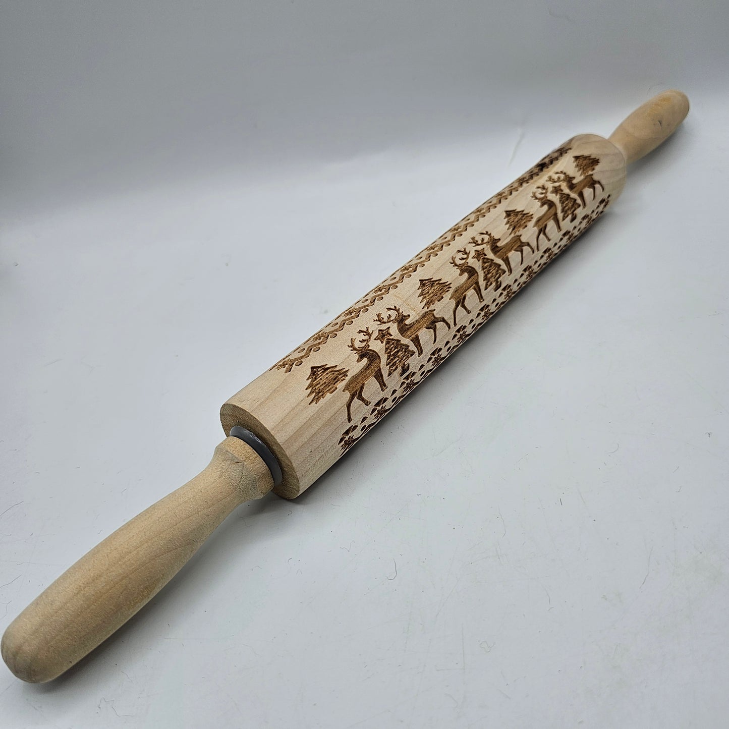 Embossed Wooden Rolling Pin for Patterned Christmas Cookies