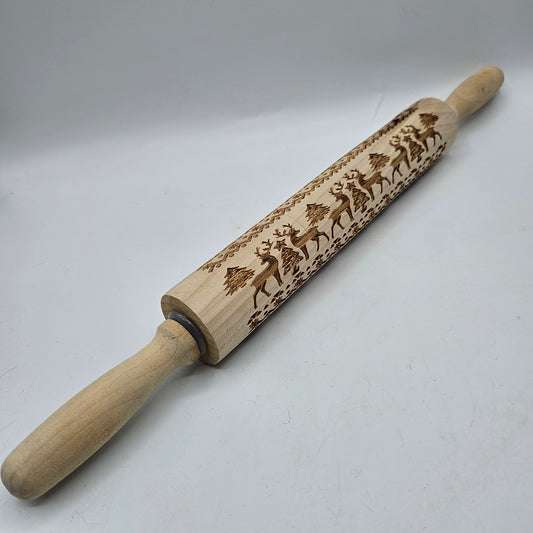 Embossed Wooden Rolling Pin for Patterned Christmas Cookies