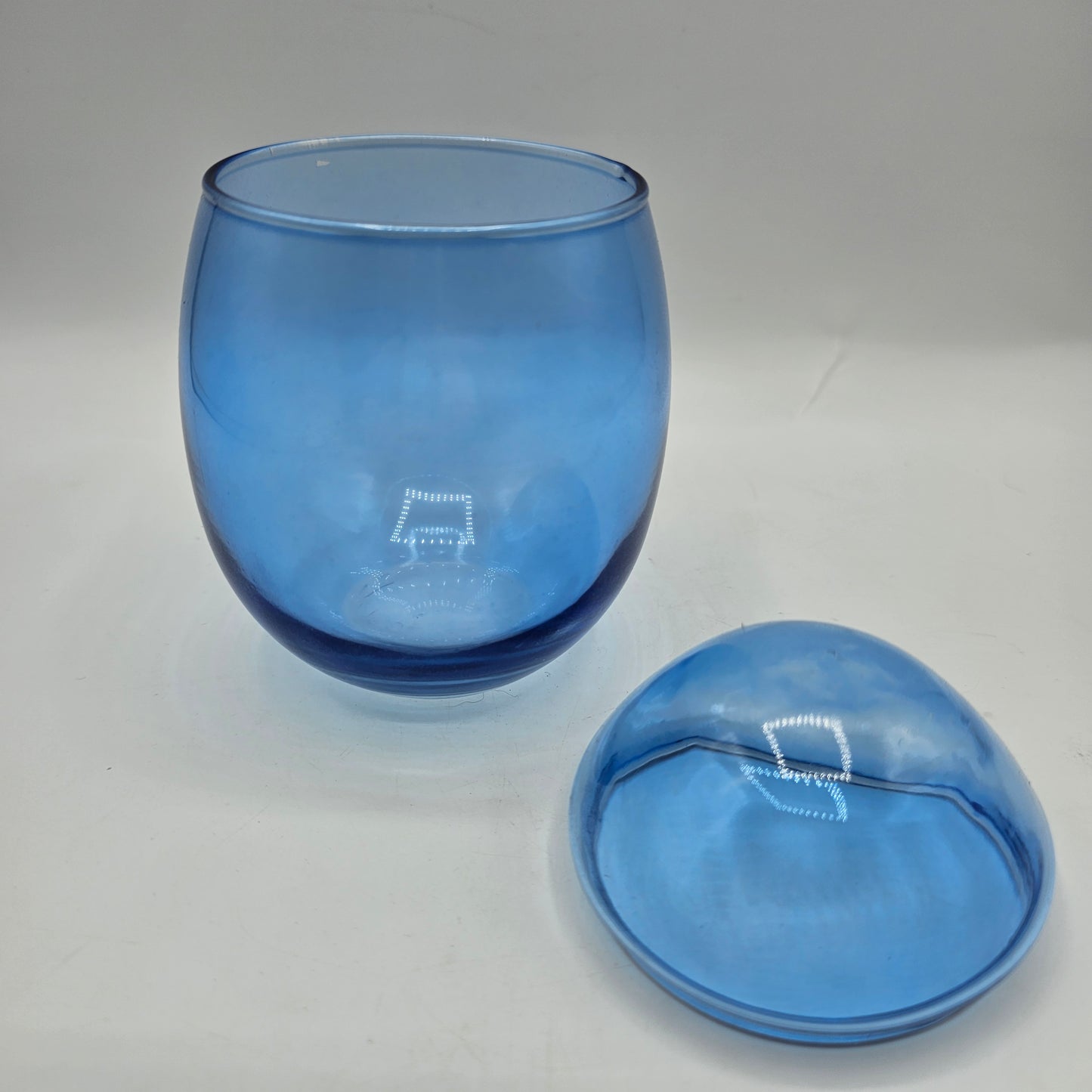 Blue Flashed Glass Easter Egg Lidded Candy Dish