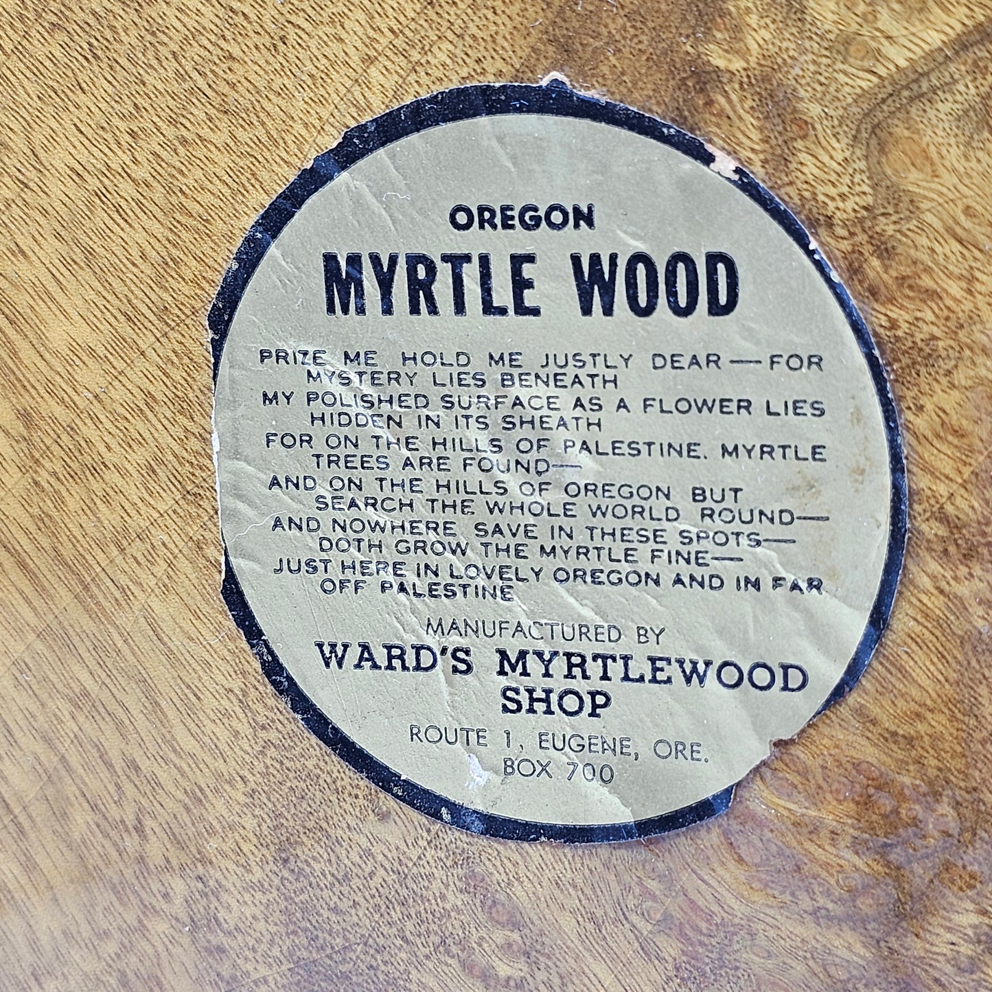Oregon Myrtlewood Wooden Serving Tray with Original Sicker (crazing to the glaze)