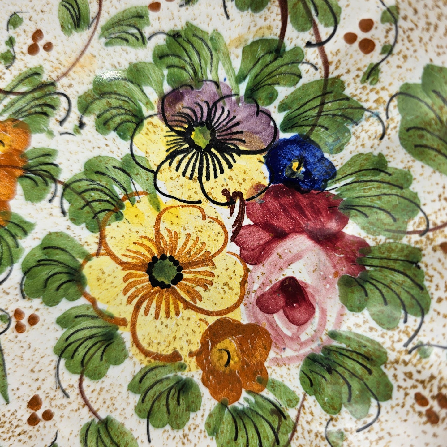 Hand Painted Floral Italian Ceramic Bowl with Handles