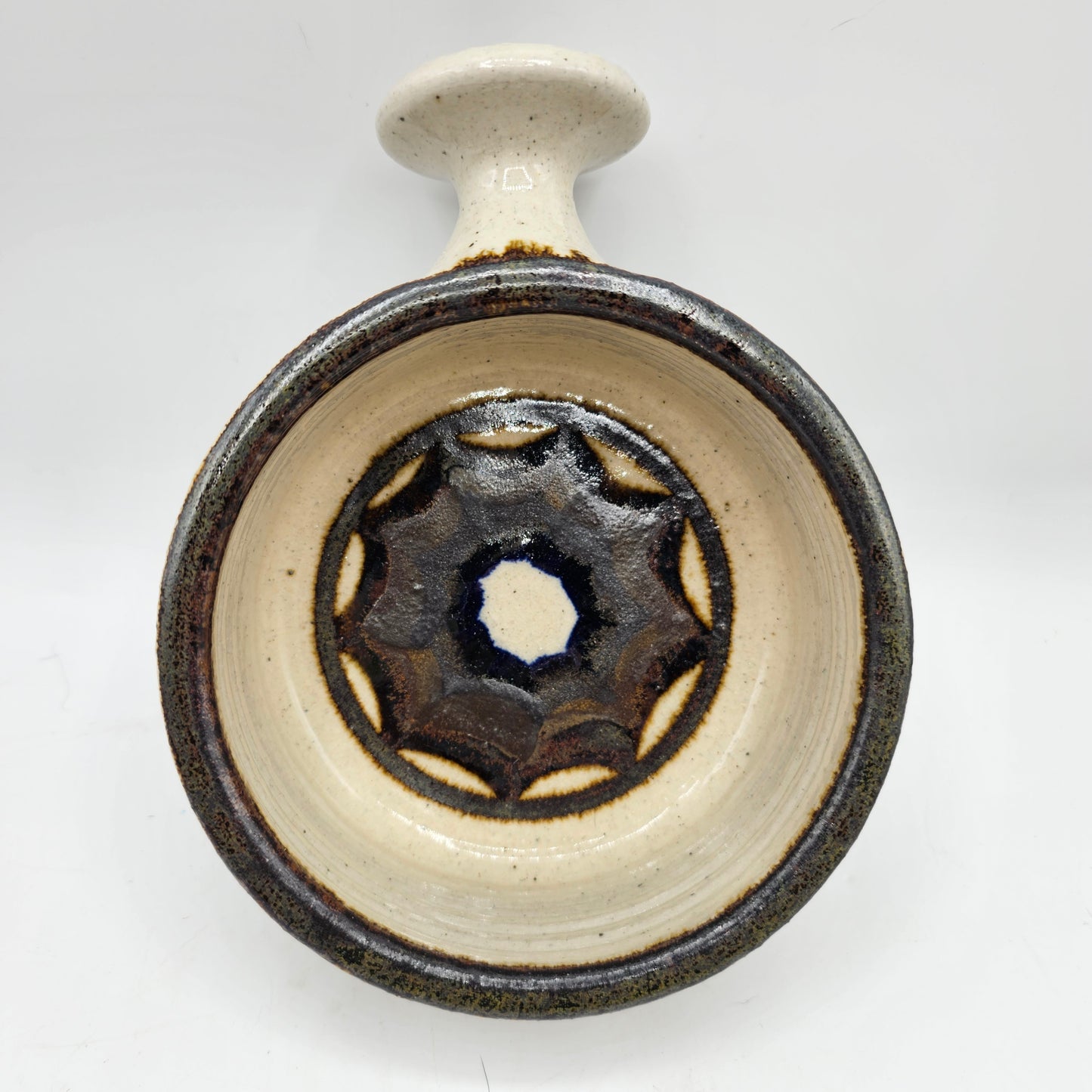 Art Pottery Glazed Soup Bowl / Candle Holder or Wall Decor with Handle
