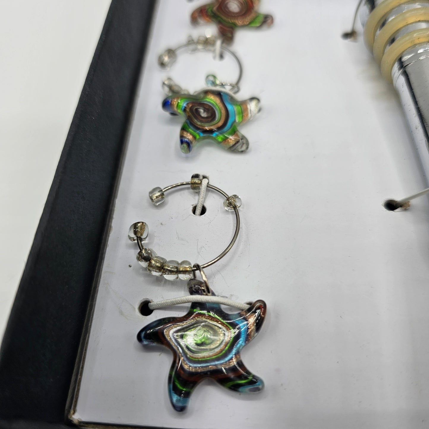 Art Glass Sea Star / Starfish Wine Bottle Stopper and Wine Glass Charms