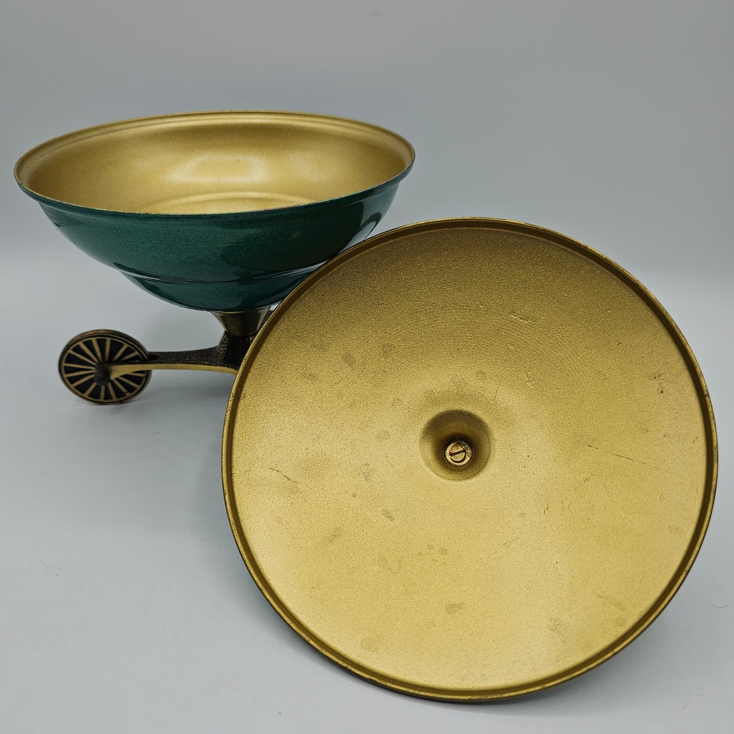 Vintage Israeli Hand Painted Green Enamell and Brass Candy Dish - Made in Israel