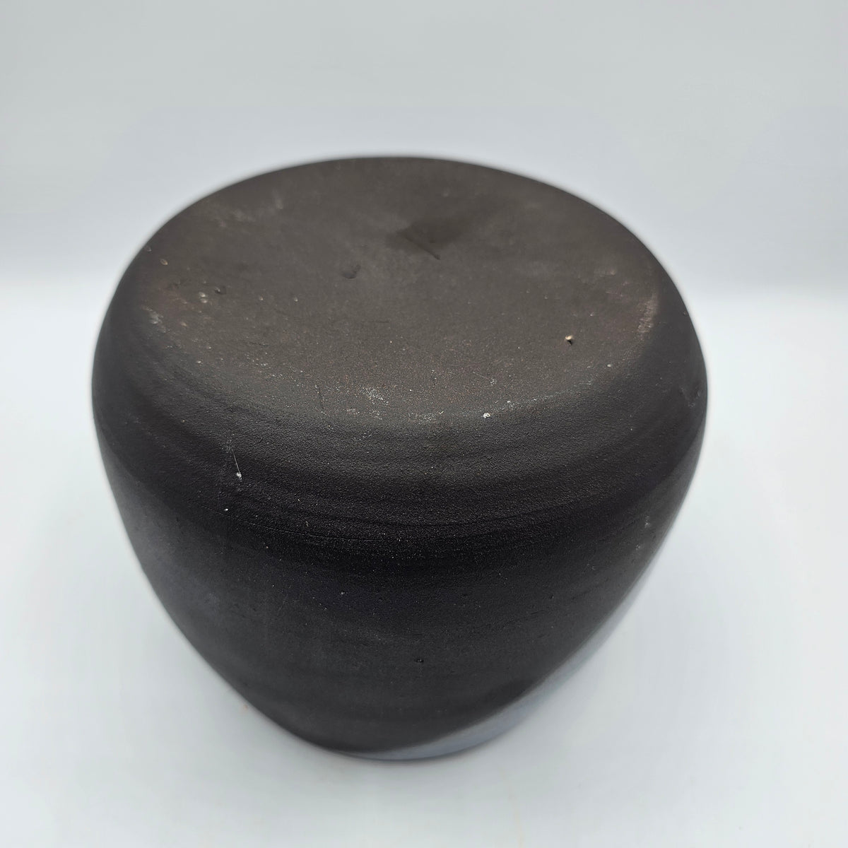 Artisan Pottery Diagonal Split Glazed Blue and Matte Black Ceramic Planter Pot - Signed