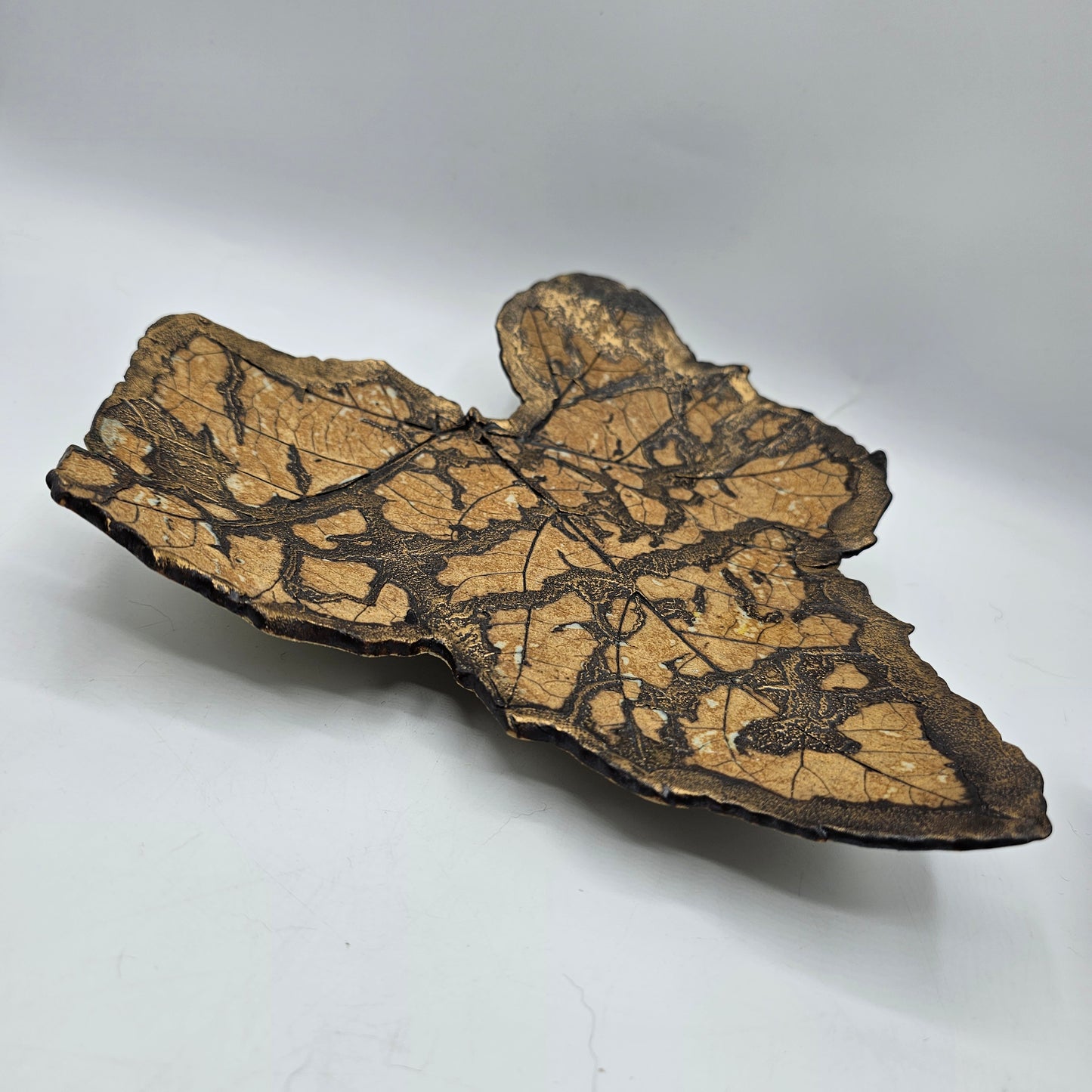 Art Pottery Leaf Tray with Gold Gilt - Artisan Signed