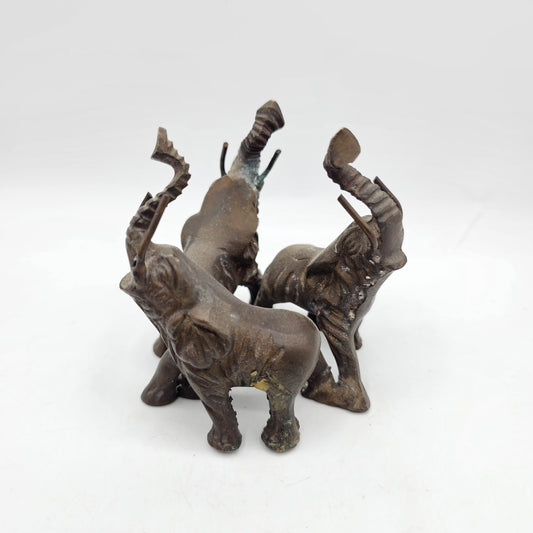 Vintage Bronze Trio Circle of Elephants Pedestal Stand for Crystal Ball, Paperweight or Plant