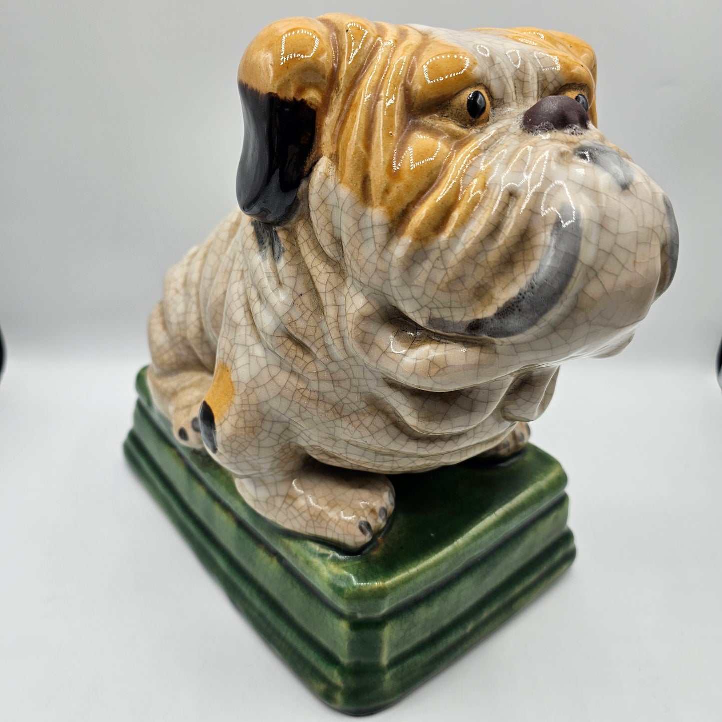 Large Crazed Pottery British Bulldog Statue / Doorstop