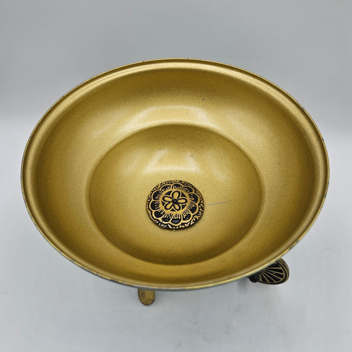 Vintage Israeli Hand Painted Green Enamell and Brass Candy Dish - Made in Israel