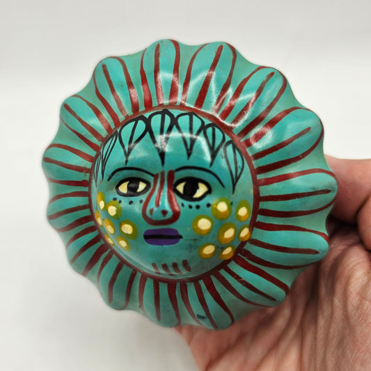 Talavera Mexican Pottery Trinket Box with Sun
