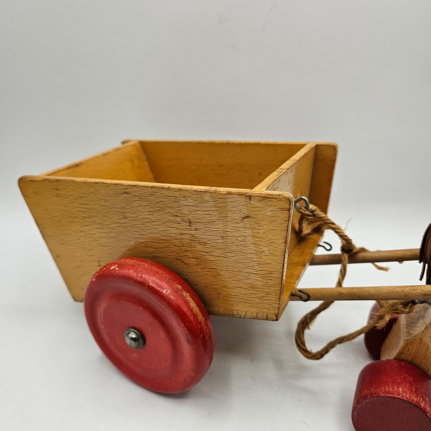 Vintage German Wooden Horse and Cart Toy