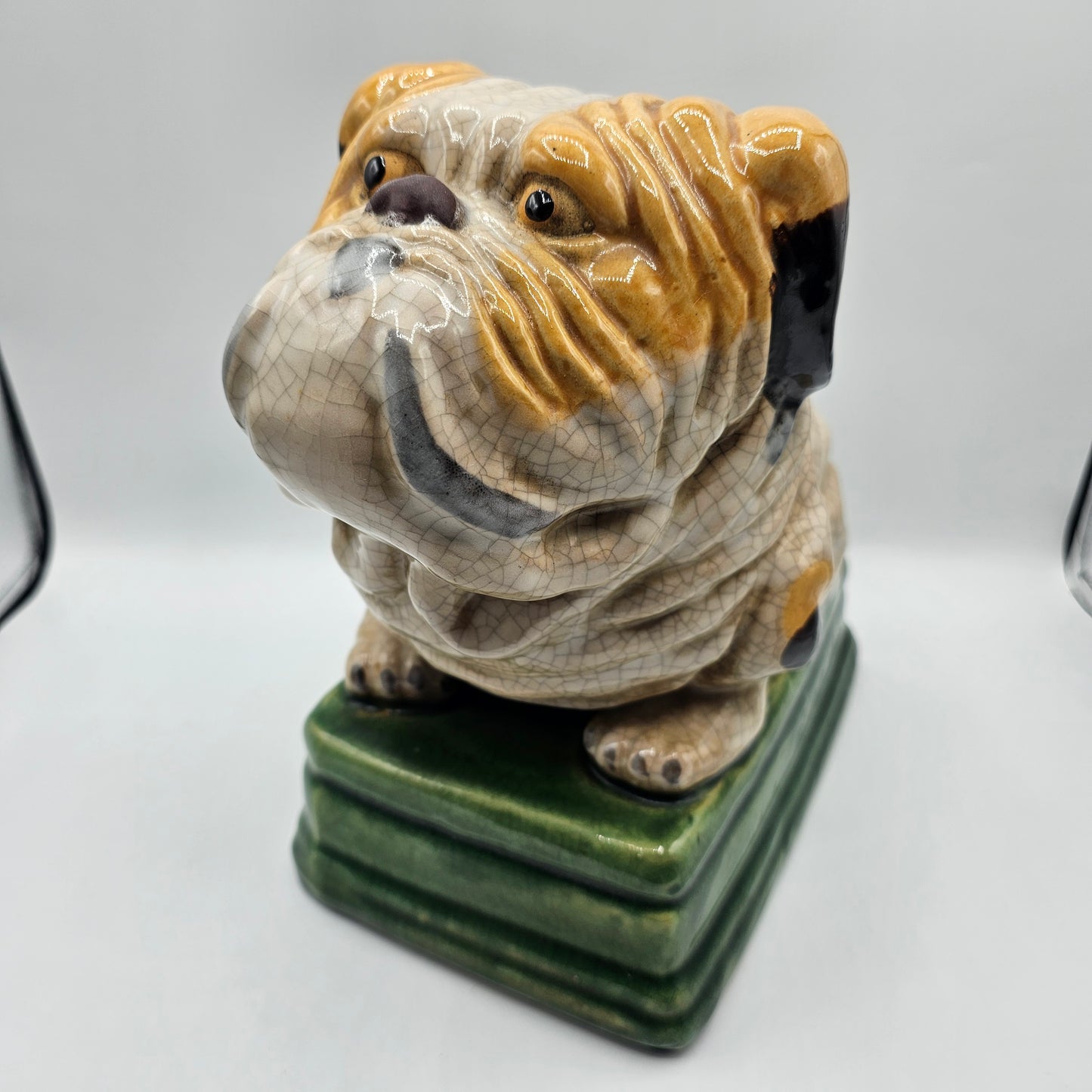 Large Crazed Pottery British Bulldog Statue / Doorstop