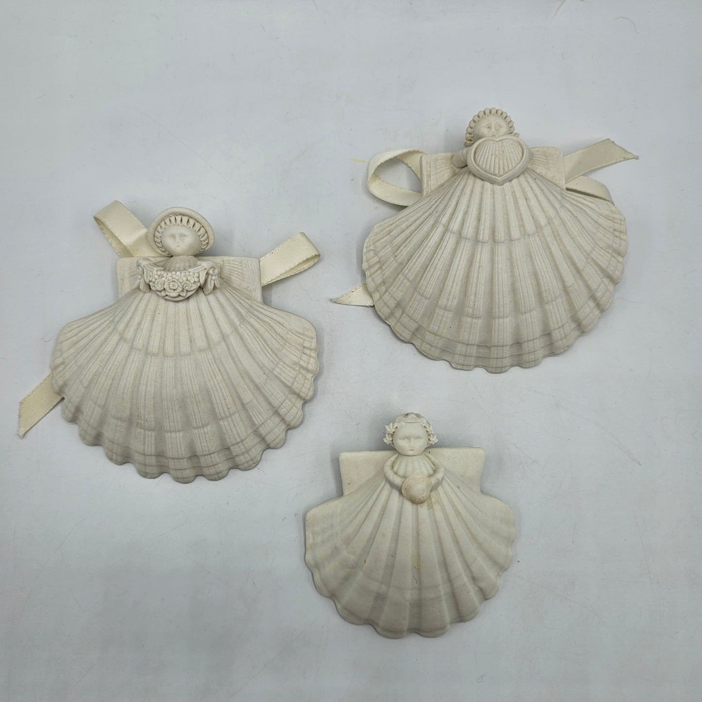 Margaret Furlong Bisque Porcelain Seashell Angel Wall Hangings