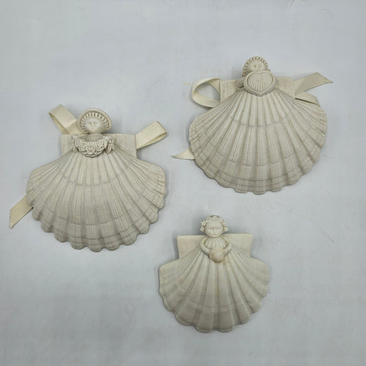 Margaret Furlong Bisque Porcelain Seashell Angel Wall Hangings