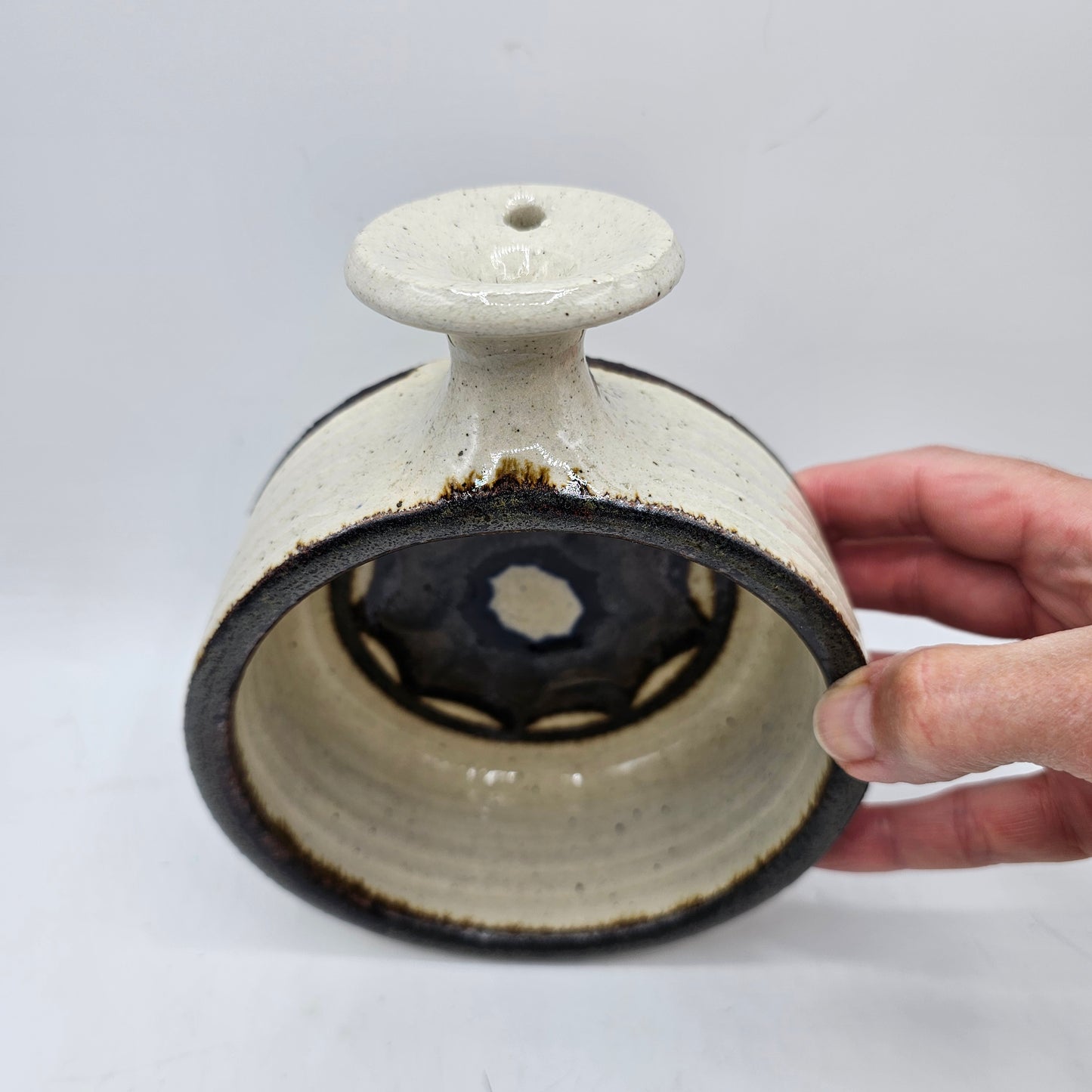 Art Pottery Glazed Soup Bowl / Candle Holder or Wall Decor with Handle
