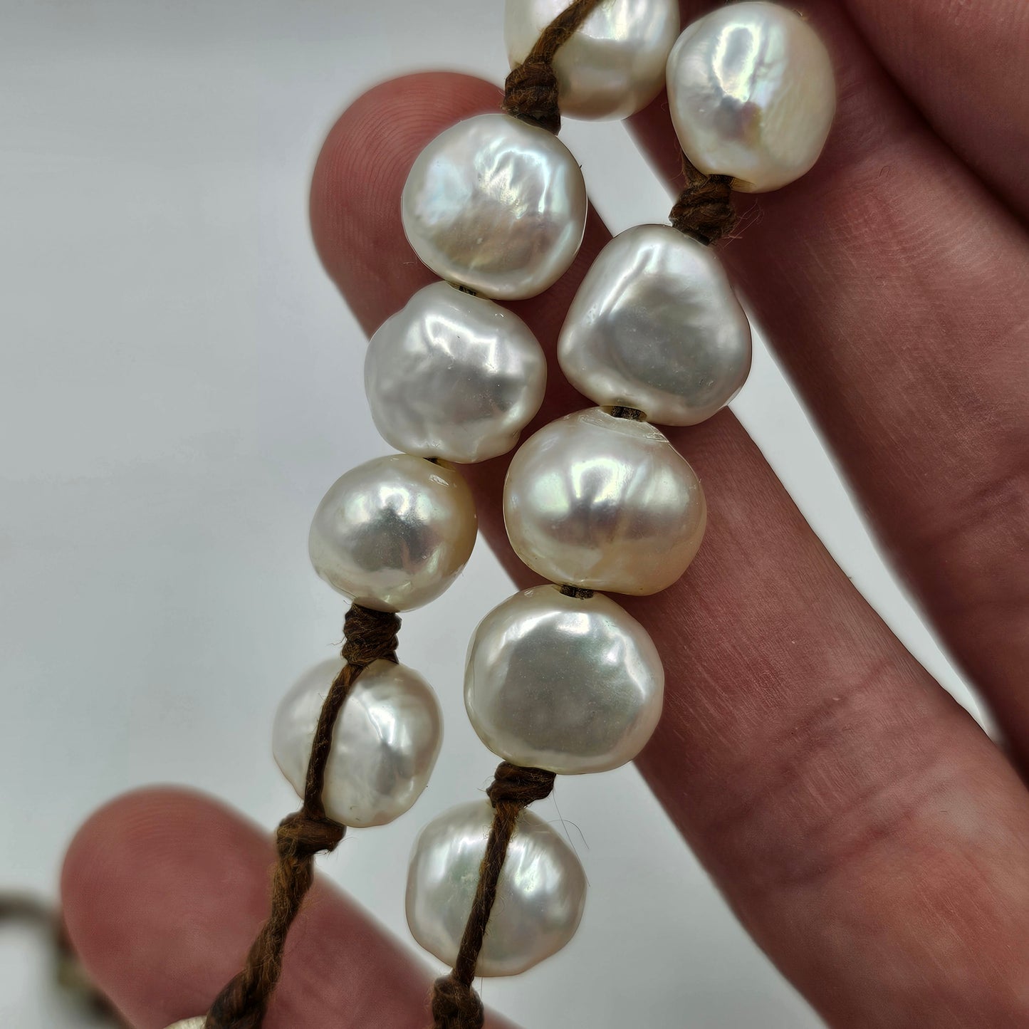 Vintage In2 Artisan Jewelry Scandanavian Design Hand Knotted Freshwater Pearl, Amazonite and Silver Drop Necklace
