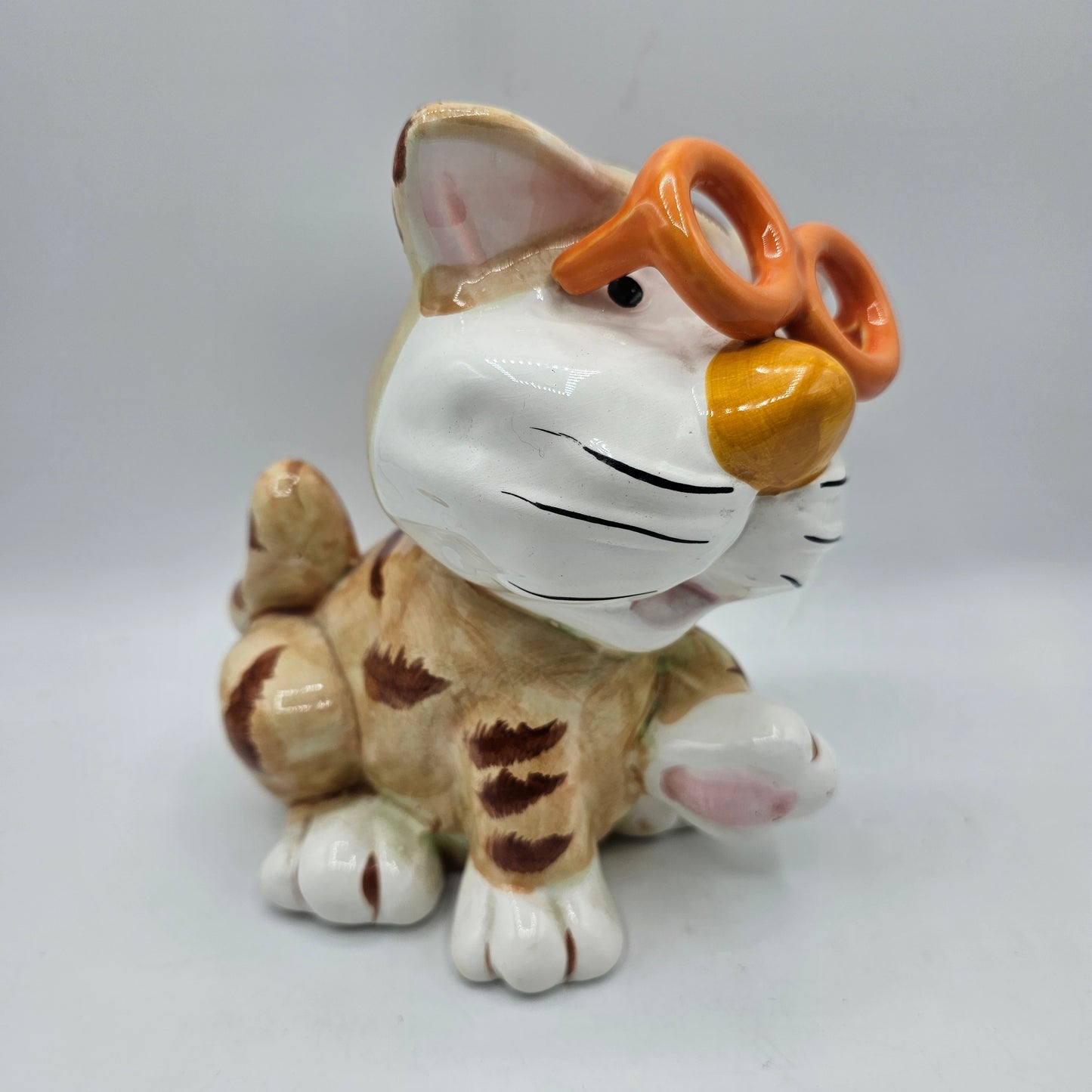 Nerdy Orange Tabby Cat with Glasses Ceramic Piggy / Coin Bank with Stopper