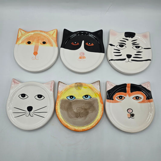 Ceramic Cat Face Coasters - Set of 6