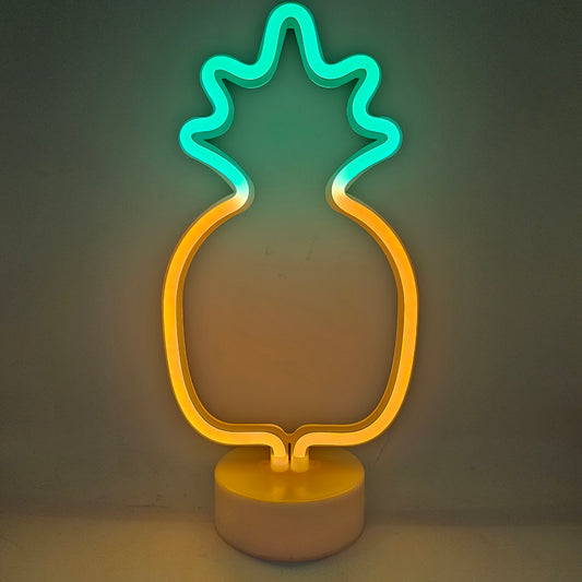 Yellow and Green Neon LED Pineapple Light - Takes 3 AAA Batteries