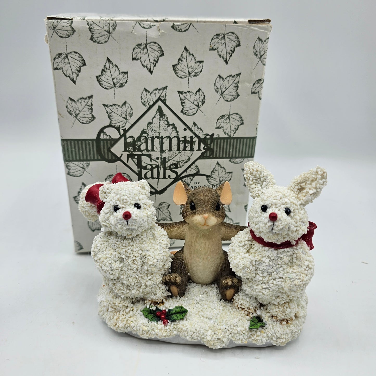 Charming Tails by Fitz and Floyd Frosty Friends Figurine - Mouse Building a Snowman Bunny and Squirrel