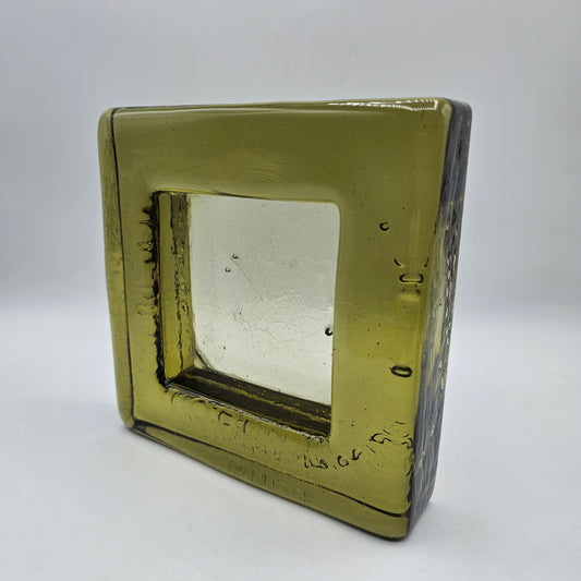 Vintage Green Glass Candle Holder - 6" square for 3" candle