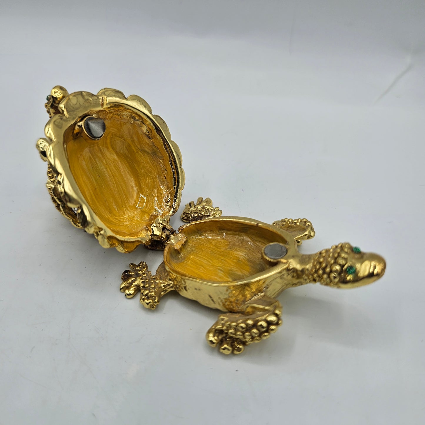 Bejewelled Stacked Tortoise or Turtle Hinged Trinket Box - Gold Tone with Crystals