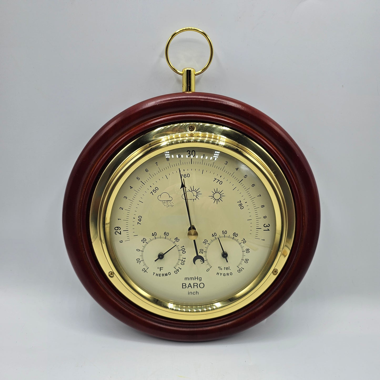 Ambient Weather Traditional Wall Barometer with Temperature and Humidity, Cherry Finish, Tan Dial