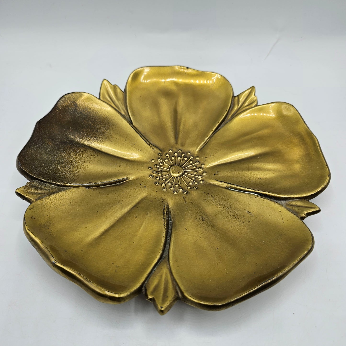 Vintage Brass Magnolia Trinket Tray