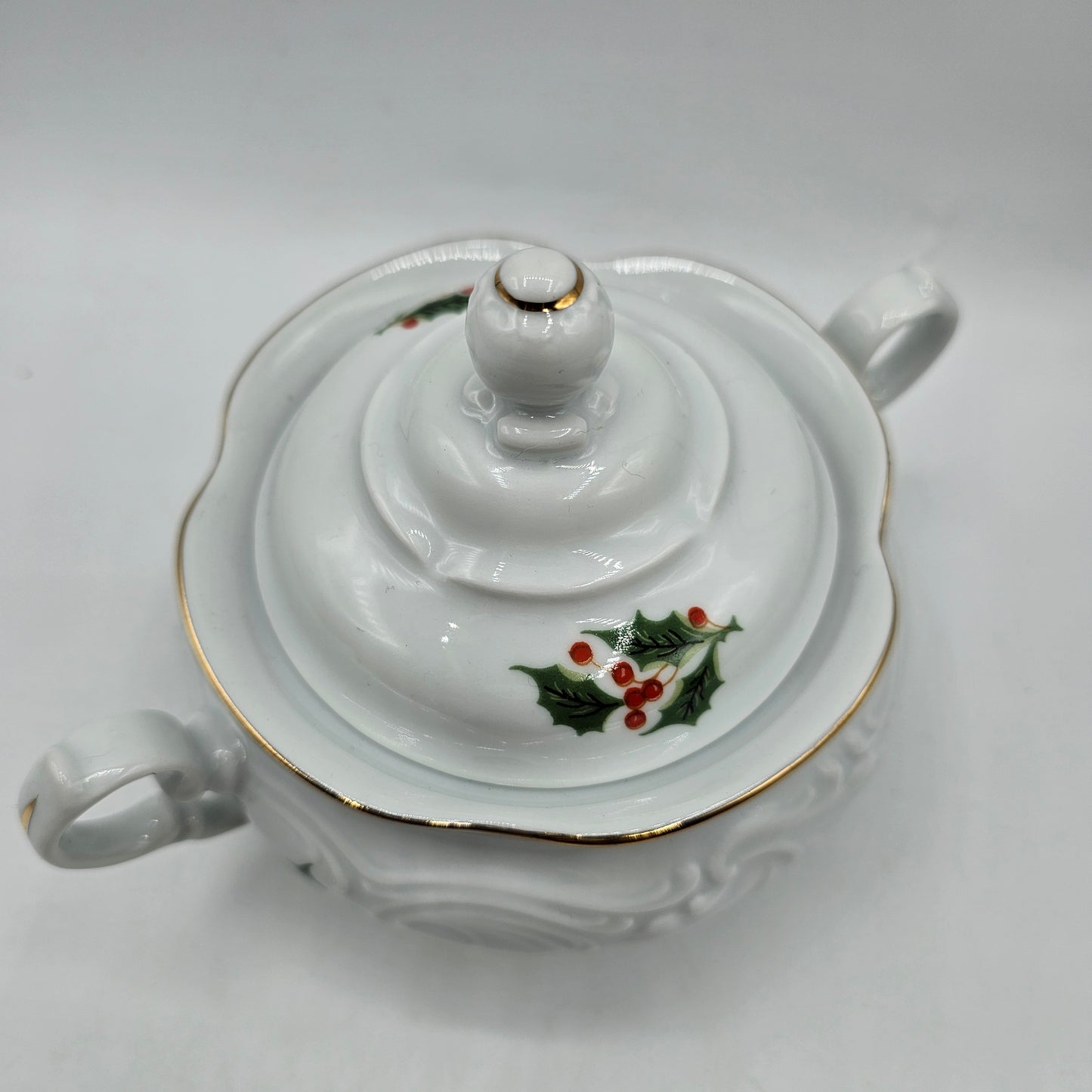 Vintage Wawel of Poland Covered Sugar Bowl with Holly Berry Design and Handles