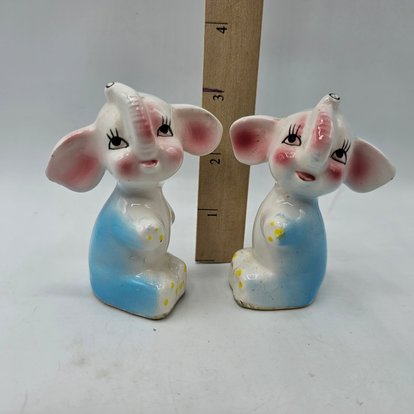 Vintage Japanese Anthropomorphic Pastel Elephant Salt and Pepper Shakers